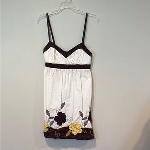 Elegant White and Brown Floral Dress